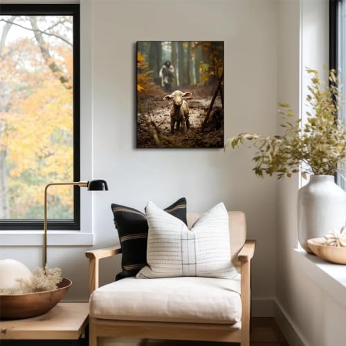 religious wall decor for prayer room christian wall art for christmas decorations indoor jesus and lamb canvas wall prints jesus running after lost lamb picture for home decor baptism gifts for boys-girl serenity prayer wall art a-333
