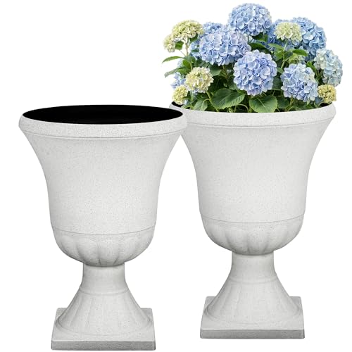 Ultym 22' H Urn Tall Planters, 2-Pack Large Flower Pots for Indoor Outdoor Use, Elegant White Terrazzo Weather-Resistant Pot Containers for Garden Patio Yard Balcony Entryway or Home Décor, KD Base