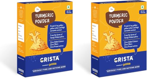 Image of CRISTA 500 gms Turmeric Powder | Pure Turmeric | Ground in-house | Zero added Colours, Fillers, Additives & Preservatives | Natural (Pack of 2)