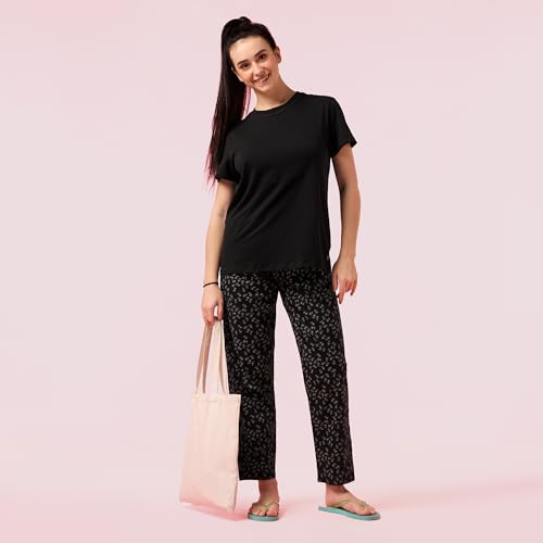 Image of Enamor Mid Rise Full Length Adjustable Drawstring Hangout Pant for Women - Relaxed Fit, Combed Cotton - E4A5