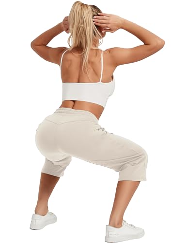 Image of SPECIALMAGIC Women Capri Pants Cotton Yoga Wide Leg Pajama Pants Capris Sweatpants Sports