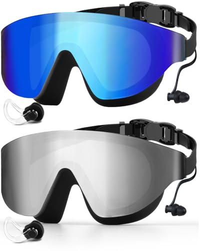 Zoomsnail Swim Goggles 2 Pack, Rimless Wide View Swimming Goggles for Adult,...