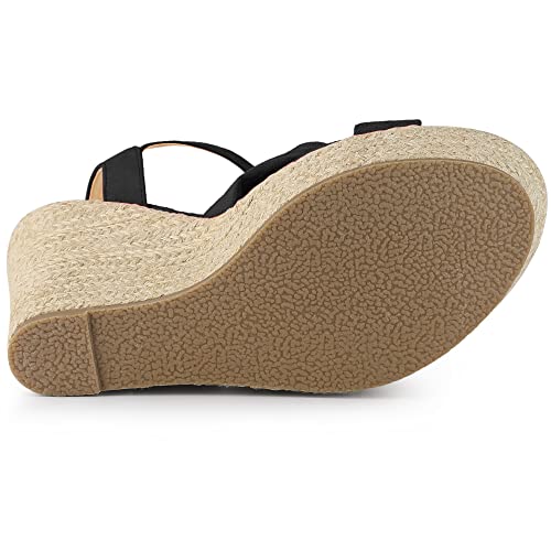Allegra K Women's Platform Slingback Espadrille Black Wedge Heel Sandals 6 M US