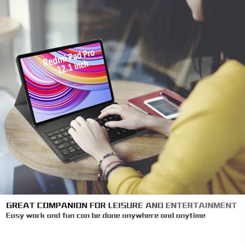 Image of HOM Tri Fold Wireless Bluetooth Keyboard with Detachable Tablet Case Cover for Redmi Pad Pro 5G Tablet 12.1 inch - Black