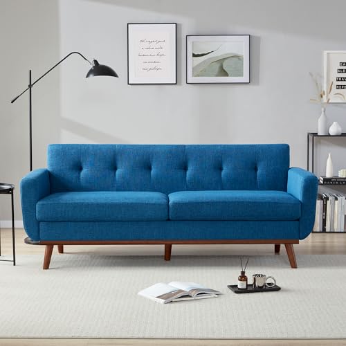 Image of Kingfun 77.2 inch W Loveseat Sofa, Mid Century Modern Decor Love Seat Couches for Living Room, Button Tufted Upholstered Furniture, Solid & Easy to Install Small Couch for Bedroom Office Apartment, Blue