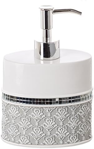 Creative Scents Grey and White Soap Dispenser, Decorative Hand Soap Dispenser for Bathroom - Modern Countertop Lotion Dispenser with Durable Pump for Elegant Bathroom Decor (Mirror Damask Style)