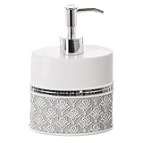 Creative Scents Mirror Damask Hand Soap Dispenser, Countertop Hand Lotion Pump, Modern Design- Resin Sink Shower Dispenser (Gray & White)