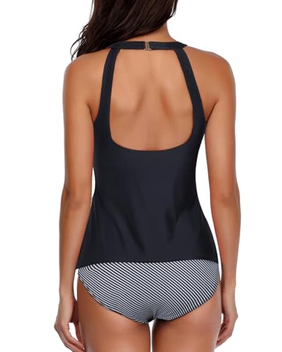Holipick Two Piece Tankini Swimsuits for Women Tummy Control Bathing Suits High Neck Tankini Tops with Bikini Bottom2