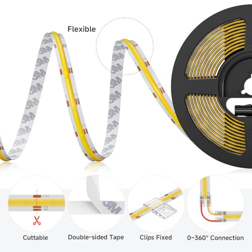 Image of BTF-LIGHTING FCOB COB LED Strip CCT 3000K-6000K Tunable White IP65,UL Listed DC12V 9.8FT CRI 90+ Dimmable LED Tape Lights,640LEDs /m Dotless for Bedroom Kitchen Indoor Decor(No Adapter or Controller)