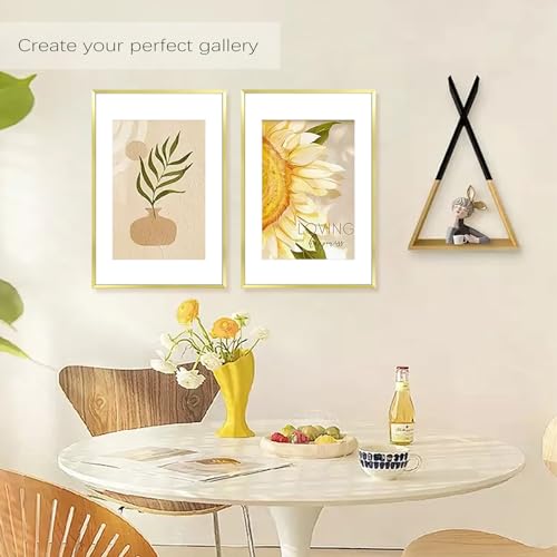 Image of Golden State Art, 16x24 Picture Frame Set of 3, Gold Thin Border, Display Photo 12x18 with Mat or 16x24 Without Mat, Poster Frame for Wall Hanging Horizontal and Vertical