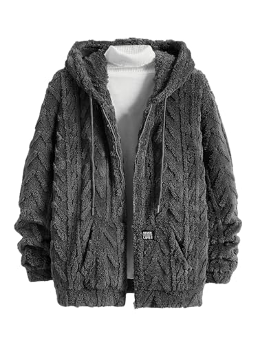 Image of Verdusa Men's Zip Up Hoodies Fuzzy Fleece Jacket Long Sleeve Hooded Jackets Winter Coats Warm Outwear Grey Large