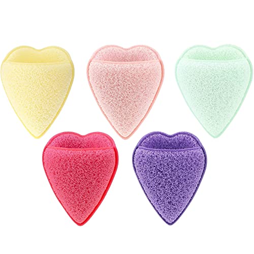 JIBIACB Face Sponges,Facial Exfoliating Sponge Face Cleansing Sponge Exfoliating Face Scrubber Makeup Removal Pads for Daily Facial Cleansing (5pcs,Heart Shape)