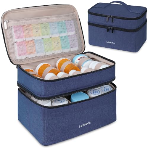 Image of Lexeeco Dual Layers Medicine Pill Bottle Organizer Bag with Lockable Zipper