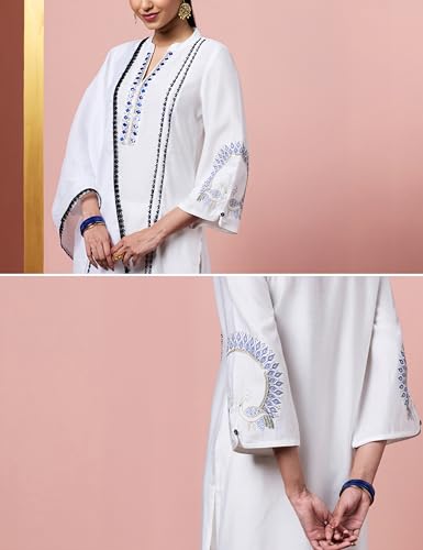 Image of Amazon Brand - Myx Women's Embroidered Kurta Pant Set with Organza Dupatta | Salwar Suit (Available in Plus Sizes)