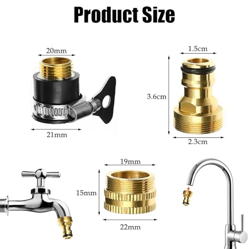 Image of 3-in-1 Brass Universal Tap Connector, Quick Connect Water Pipe Adapter, Pipe Connector for Tap 3 /4 and 1 /2 Inch, Durable and Versatile for Bathroom, Kitchen, Garden, Outdoor, Car Washing