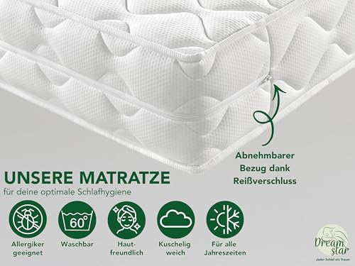 DREAMSTAR Ergo Flex Duo Taschenfederkernmatratze 90x190cm | Ergonomische 7-Zonen Matratze | Öko-TEX® | H...