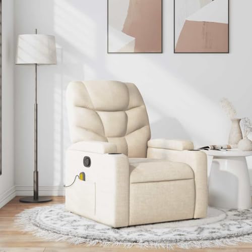 KTHLBRH Sillón de Masaje reclinable de Tela Crema Sillón Reclinable Eléctrico con Función de Inclinación y Reposapiés Ajustable