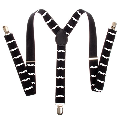 Buckletown Men's Mustache Pattern Y-Shape Stretch Suspenders (Black/White)