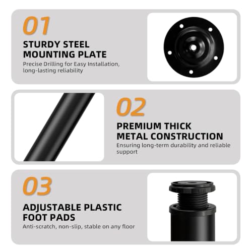 Image of QLLY 6 Inch Adjustable Metal Coffee Table Legs, Heavy Duty Round Furniture Legs with 1 inch Leveling Feet for Ottoman, Bench, End Table and Sofa Replacement, Set of 4 (Black)