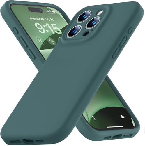Image of Elzzi Microfiber Square Candy Case Compatible for iPhone 14 PRO MAX, Shockproof Slim Back Cover Liquid Silicone Case -Forest Green