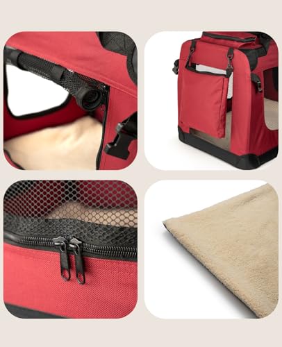 lionto Hundetransportbox faltbar für Reise & Auto, 50x34x36 cm, stabile Transportbox mit Tragegriffen & Decke für Katzen & Hunde bis 10 kg, robuste Hundebox aus Stoff für klein & groß, dunkelrot