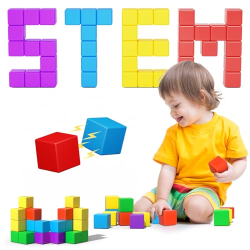 Image of Large Magnetic Blocks Travel,20PCS 1.42in Building Blocks for Toddlers 3-5,Magnet Cubes for Toddlers,Sensory Montessori Toys Sets Learning Construction Squares Stem Toys for Boy,Girl,Kids,Kit,Gift,4-8