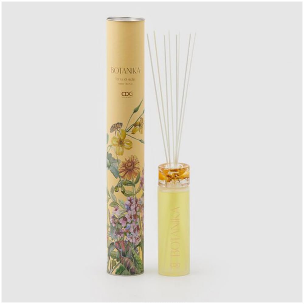 EDG Enzo de Gasperi Profumatore per Ambienti casa con Bastoncini, Bottiglia in Vetro Botanika 430ml 5 Varianti (1pz) Terra di Sicilia