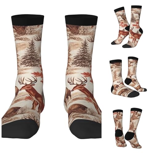 LZQPOEAS Animal Wilderness Bear Deer Athletic Socks Unisex Cushioned Crew Socks Hiking Running Calf Sock Soft Above Ankle Sock