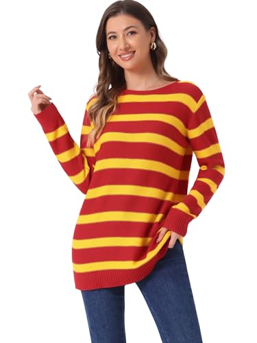 Allegra K Women's Fall Tops 2025 Striped Drop Shoulder Round Neck Long Sleeves Pullover Sweater
