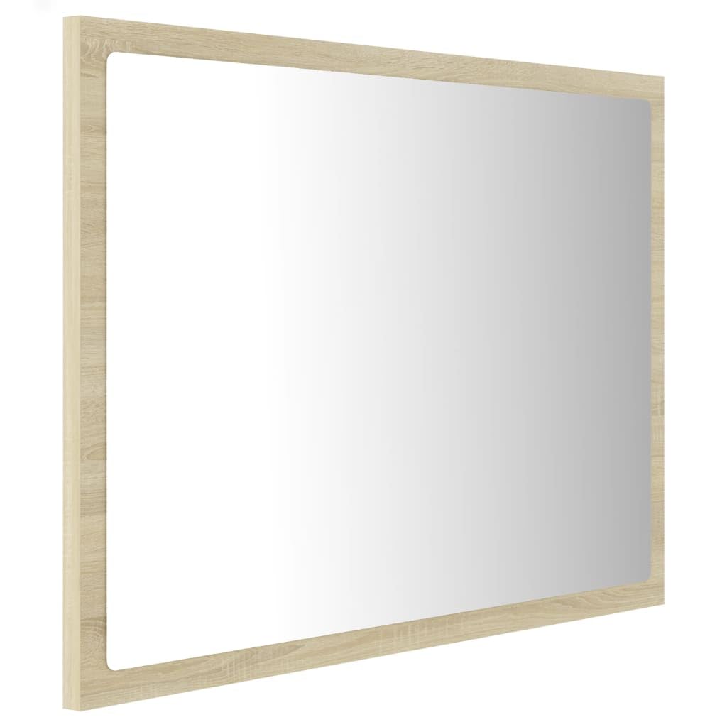 Lustro łazienkowe LED, dąb Sonoma, 60 x 8,5 x 37 cm, akryl z lampą RGB, montaż ścienny do umywalki i umywalki, mebel łazienkowy akcent do łazienki WC, wiszące lub poziome