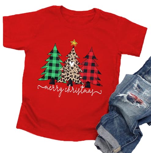 Image of Christmas Tree Shirt for Toddler Boys Girls Merry Christmas T-Shirts Short Sleeve Holiday Tee Xmas Gift Tops