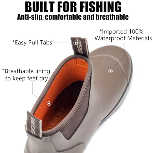 SUREWAY Men's Deck Boots Professional Non-Slip Fishing & Ankle Boating Boot Waterproof Rain Boots, Lightweight Neoprene Rubber Deck Boots3