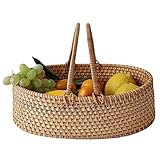 YXW Wicker Rattan Picknickkorb mit Doppelgriffen, Oval gewebter Obstkorb, Brotkorb zur Aufbewahrung, Geschenkkorb, Einkaufskorb, Braun (Klein, Mittel, Groß)
