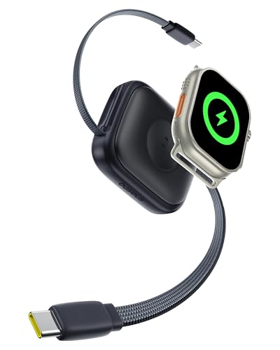 Baseus Retractable USB C Cable for Apple Watch 100W 5A Fast Charging Cable with 2.5W Max Wireless Charger Freely Adjustable Within 3ft Type-C Cord for iPhone 17 Pro/Plus/Max Galaxy S24 iPad Pro