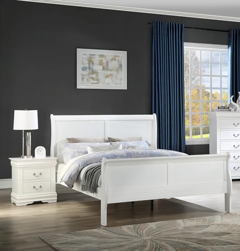 Queen-Size-Bed-White-Solid-Wood-1pc-Bed-Bedroom-Sleigh-Bed-Bedroom-Furniture Queen Size Bed White Solid Wood 1pc Bed Bedroom Sleigh Bed Bedroom Furniture
