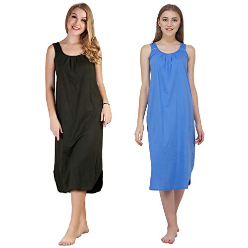 Image of BLAZON Women's Cotton Hosiery Solid Maxi Nighty Slip (Pack of 2) Available Sizes: S, M, L, XL, 2XL, 3XL, 4XL, 5XL