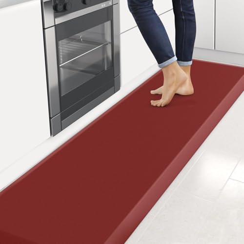 Image of 4 /5 Inch Thick Kitchen Mats for Floor, StepRite Kitchen Rug for Standing Desk, Non-Slip, Thicker, Stain & Water Resistant, Comfort Anti Fatigue Floor Mat for Home, Kitchen, Office - Red,108 * 30''