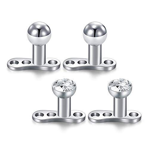 Mayhoop 4Piezas Piercing Microdermal Acero quir�rgico Plata Varilla de 1,6 mm Cabeza de �palo y Circ�n de 2.5mm Joyer�a Microdermal