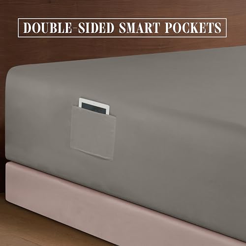 Elegant Comfort Luxury 1500 Premium Hotel Quality Microfiber 4-Piece Sheet Set - Soft, All Around Elastic 18-24 Inches Deep Fitted Sheet - Extra Deep Pocket Sheets, Twin/Twin XL, Grey