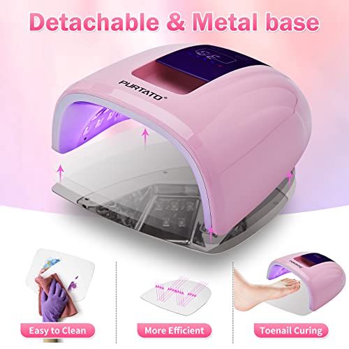 Purtato Professional Salon Rechargeable 90W Uv Led Cordless Nail Lamp,45 Lamp Beads Long Battery Life,Removable Stainless Steel Bottom, No Black Hands Nail Dryer (Pink) #TOP4