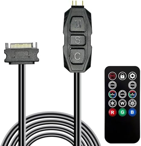 ARGB Controller Kit for PC RGB Case Fans, ARGB Splitter, SATA Power RGB Fan Controller, Computer ARGB Fans Hub Control RGB and Single Light Effect , 14 Key Remote Control Switch Colors RGB Fan hub