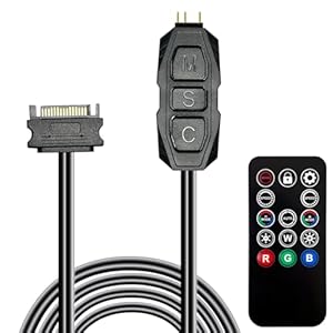 ARGB Controller Kit for PC RGB Case Fans, ARGB Splitter, SATA Power RGB Fan Controller, Computer ARGB Fans Hub Control RGB and Single Light Effect , 14 Key Remote Control Switch Colors RGB Fan hub