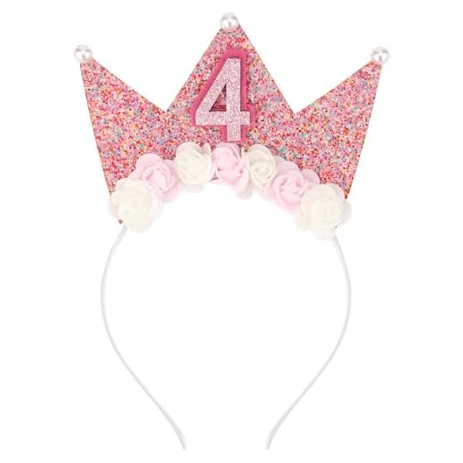 SuPoo Decorações de aniversário de 4 anos para menina 4º aniversário tiara de aniversário coroa de aniversário para meninas faixa de cabelo com glitter para festa 4 anos decorações de feliz