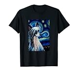 Peinture chinoise à crête dans la nuit étoilée chien maman papa T-Shirt