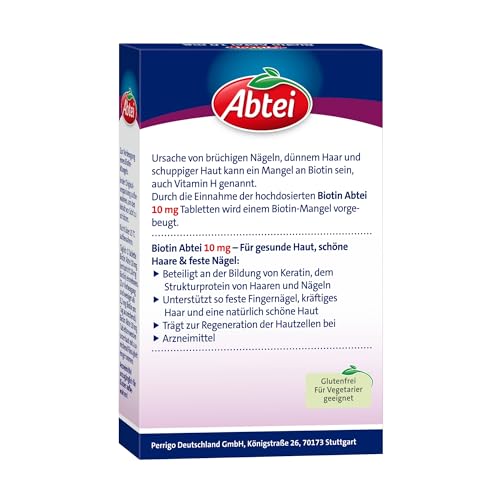 Abtei Biotin 10mg Forte - hochdosiertes Biotin - für schöne Haut, Haare und Nägel - zur Vorbeugung von Biotinmangel - laborgeprüft - 30 Tabletten