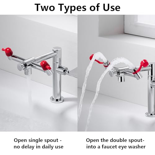 Image of Deck Mounted Emergency Eyewash Faucet with Swivel Spout, 360 Swivel Spout, Uninterrupted High Water Flow, Fast Start-up, 1 Stainless Steel Hose, 2 Iinspection Tag, 1 Eye Wash Station Sign.