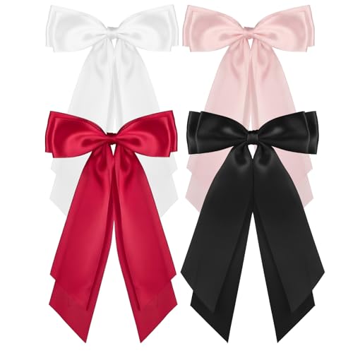 4 Set Satin Haarschleifen für Damen 4 Farben Schleife Haare Schleifen mit langem Band Haarschleife für Frauen Mädchen Kleinkinder