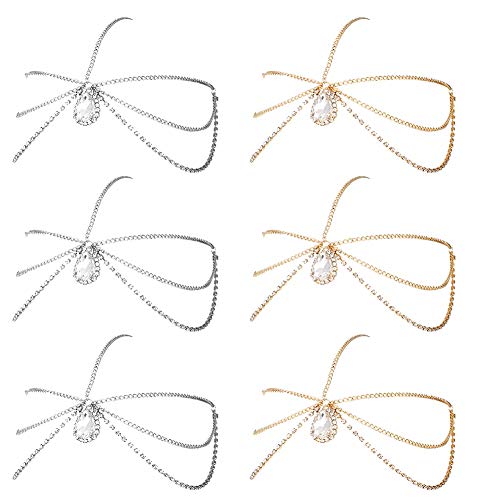 Moguer 6Pcs Bohemian Head Chain, Vintage Jewelry Headpiece Tassel Rhinestones Crystal Drop Headpiece Bohemian Headband Tassel Chain for Women Girl Hair Accessories