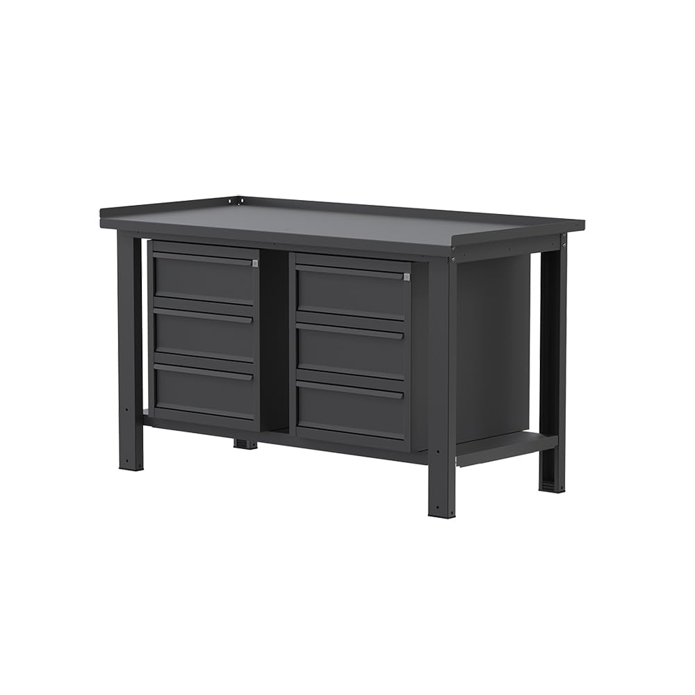 SOGI X3N_108A - Banco de trabajo de 1,5 m - tablero de acero - 3 + 3 cajones - gris antracita