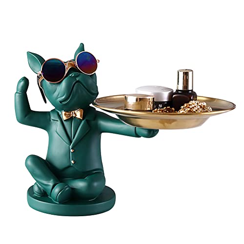 WANGQI Estatua de resina con forma de perro con forma de bulldog fresco, decoración de mesa, escultura de moda, escultura de Candy Dish, con bandeja extraíble (verde) Cover